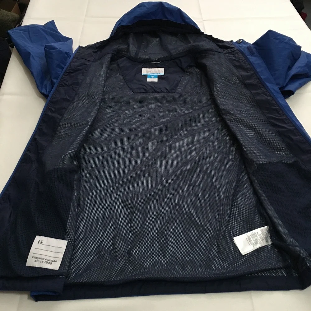 Columbia Rain Jacket Kids Large Blue Omni-Tech Hooded Waterproof Lined